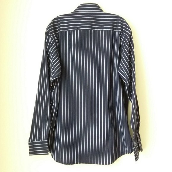 Bugatchi Navy Stripe Classic Fit Button Up Shirt L - Picture 2 of 9